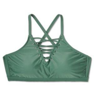 Women’s Lace-Up High Neck Bikini Top, Olive